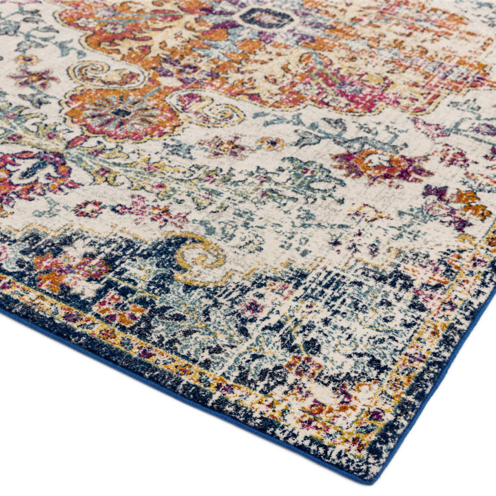 Rug Nova floral with medallion blue orange yello
