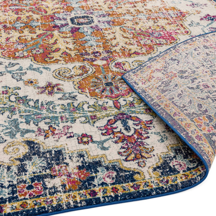 Tappeto Nova medaglione floreale blu e arancione