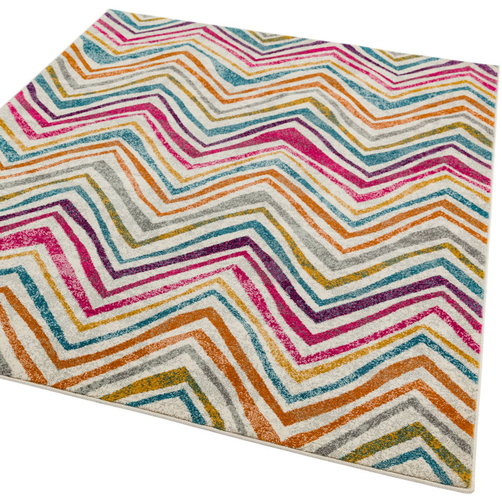 Tappeto Nova geometrico multicolore e bianco 160