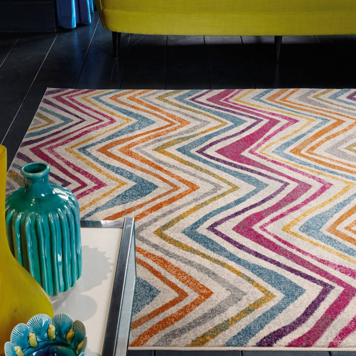 Rug Nova geometric multicolour fuchsia blue oran