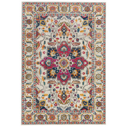 Tappeto Nova medaglione floreale beige e fucsia
