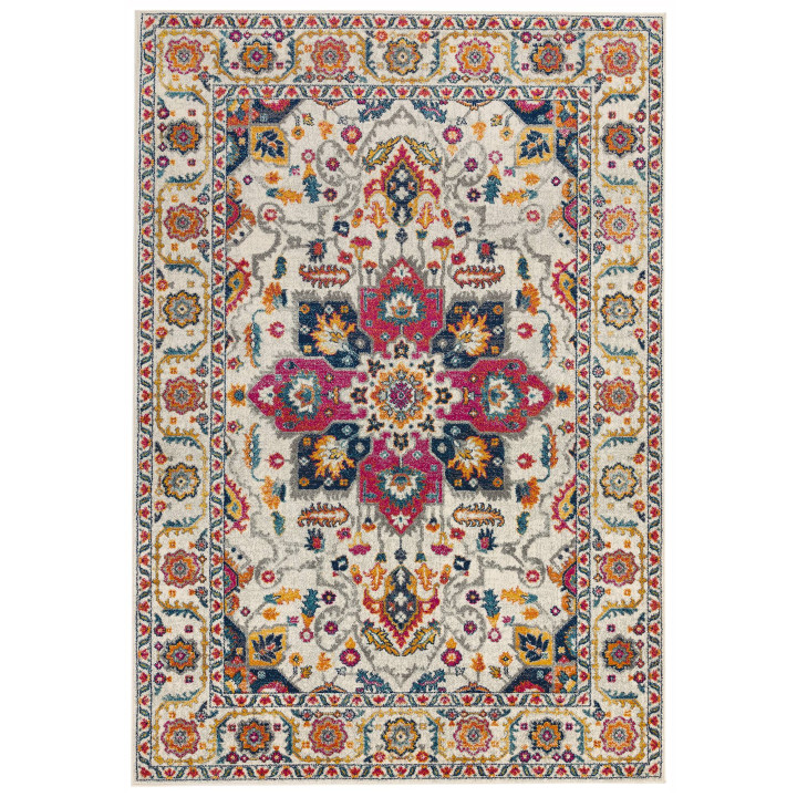 Rug Nova floral with medallion cream fuchsia dar