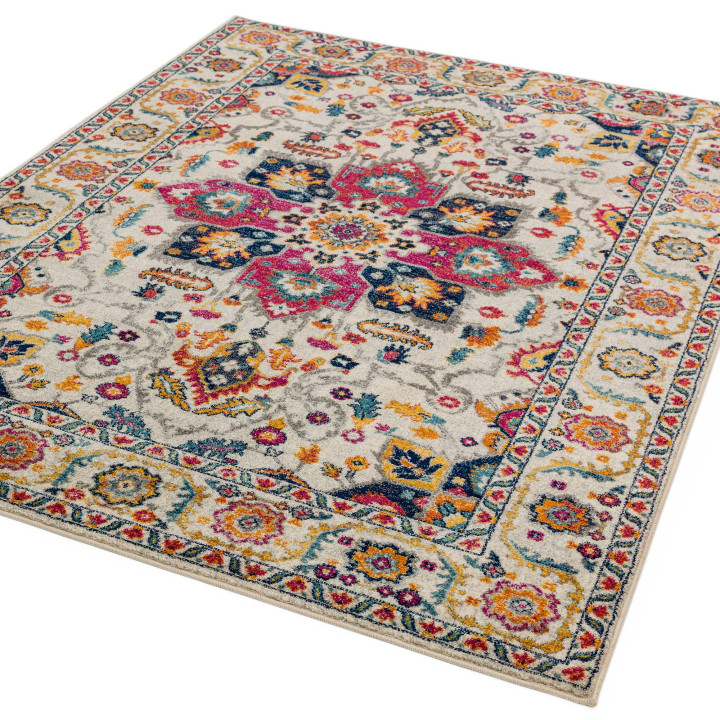 Rug Nova floral with medallion cream fuchsia dar