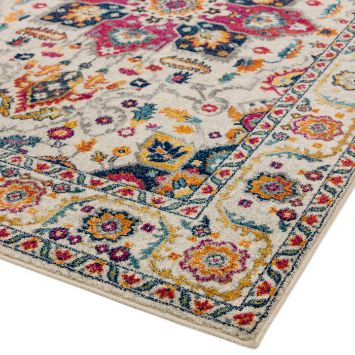 Tappeto Nova medaglione floreale crema e fucsia