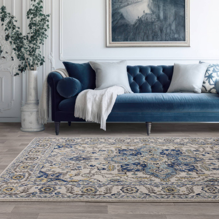 Tappeto Nova medaglione floreale blu e azzurro 1