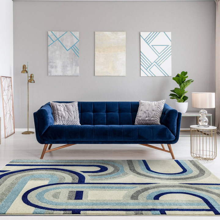 Tappeto Nova geometrico blu e azzurro 80x150 cm