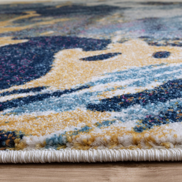 Rug Nova abstract dark blue mustard yellow cream