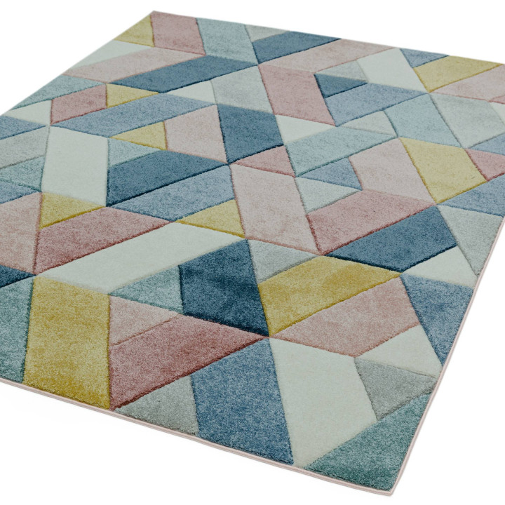 Rug Sketch geometric blue pink yellow grey white