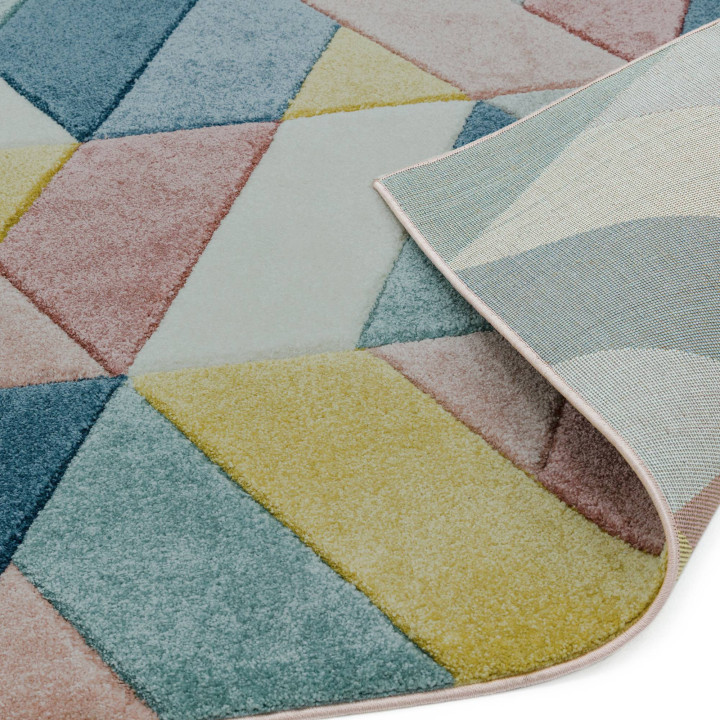 Rug Sketch geometric blue pink yellow grey white