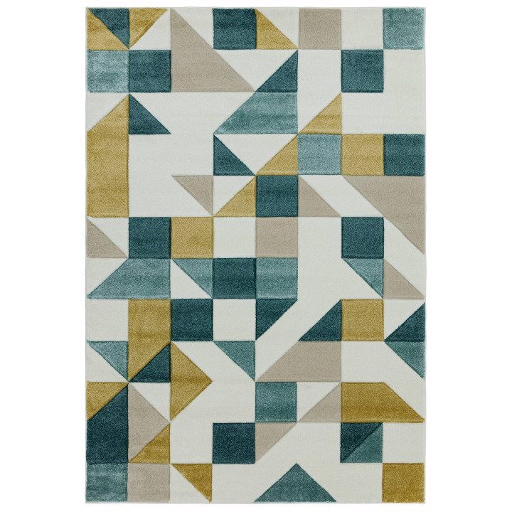 Rug Sketch geometric white petroleum blue ocher