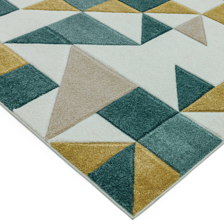 Rug Sketch geometric white petroleum blue ocher