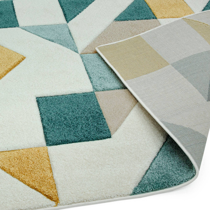 Rug Sketch geometric white petroleum blue ocher