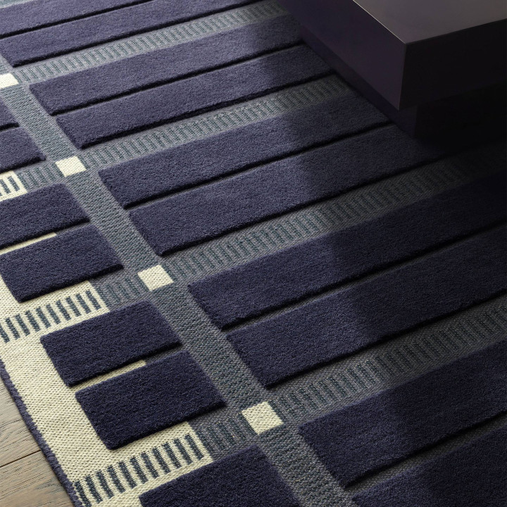 Rug Fable geometric dark blue beige grey 160x230