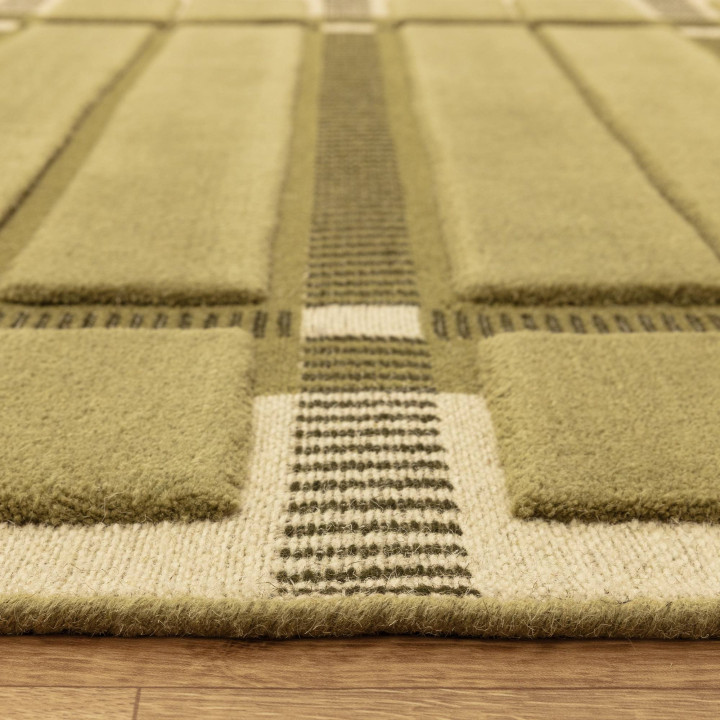 Tappeto Fable geometrico verde oliva e beige 160