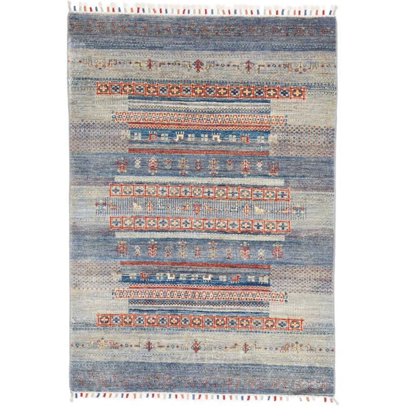 Tappeto Originale Siva Pakistan 106x148 Blu Gri
