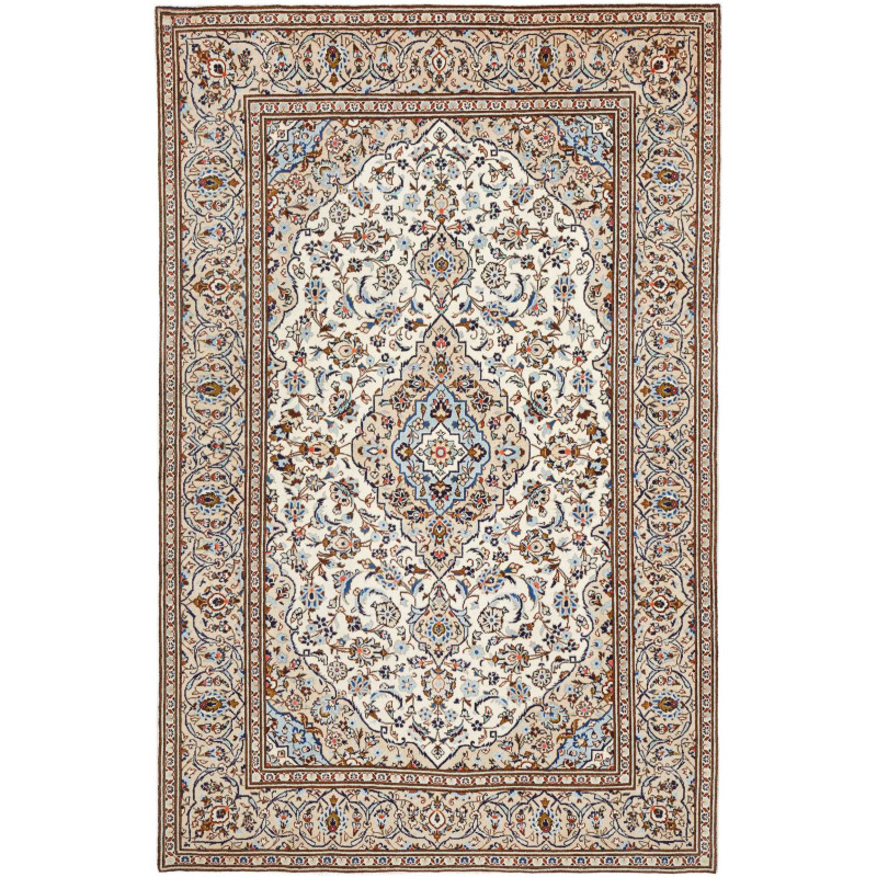 Hand Made Rug Kashan Persia 200x308 Cream Blue