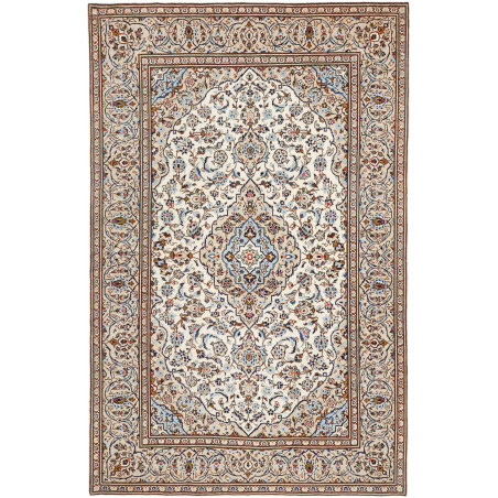 Hand Made Rug Kashan Persia 200x308 Cream Blue