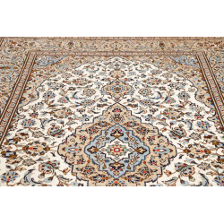 Hand Made Rug Kashan Persia 200x308 Cream Blue