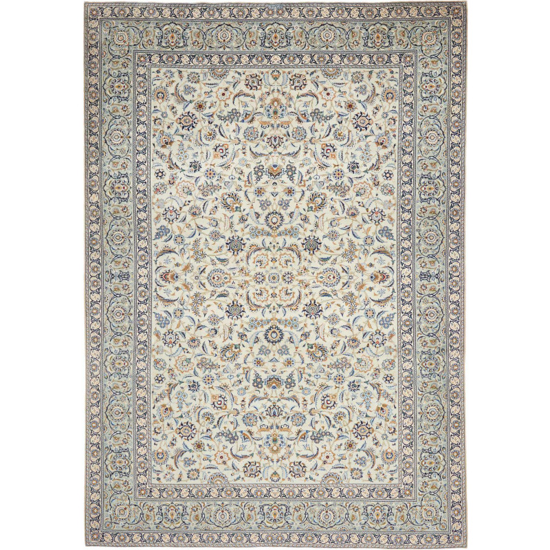 Hand Made Rug Kashan Persia 273x388 Cream Blue