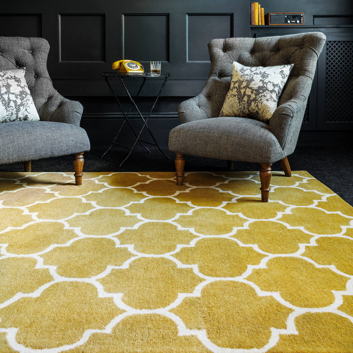 Rug Albany geometric mustard yellow white 160x23