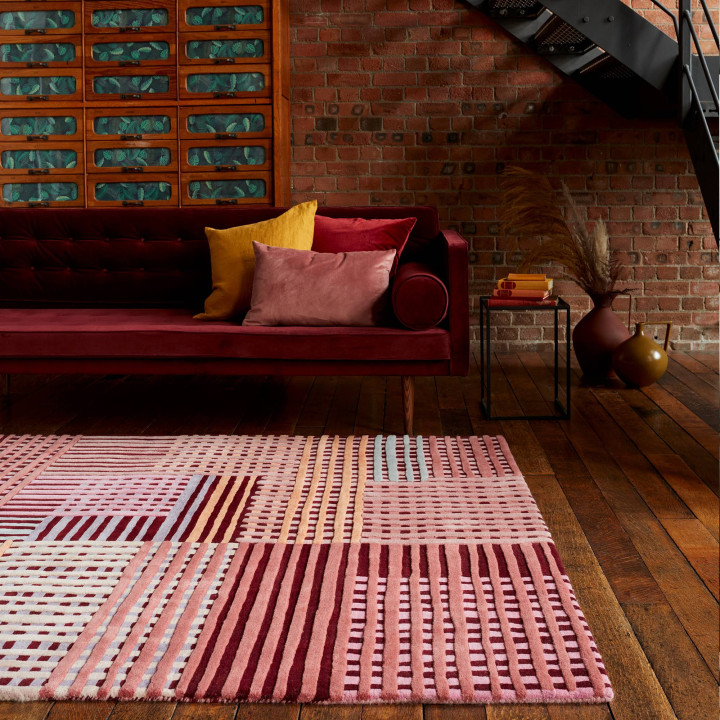 Tappeto Aspect geometrico rosso scuro e bordeaux