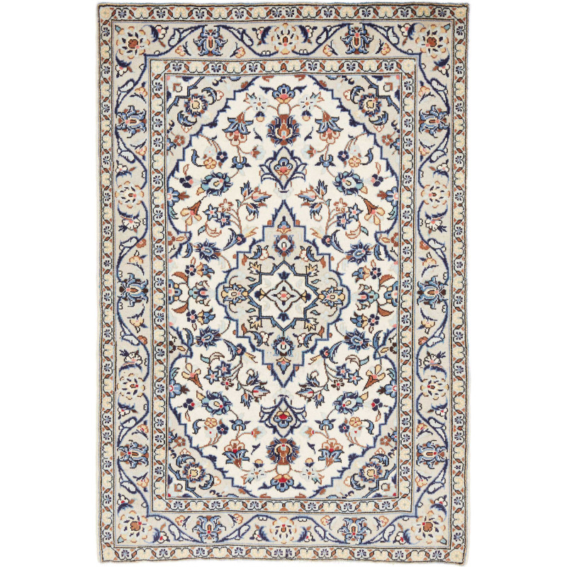 Hand Made Rug Kashan Persia 100x150 Cream Blue