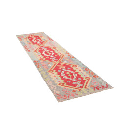 Rug Kilim Afghanistan 82x297 Grey Blue Red Peac