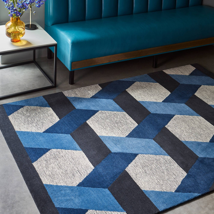 Rug Camden geometric blue light blue dark grey o