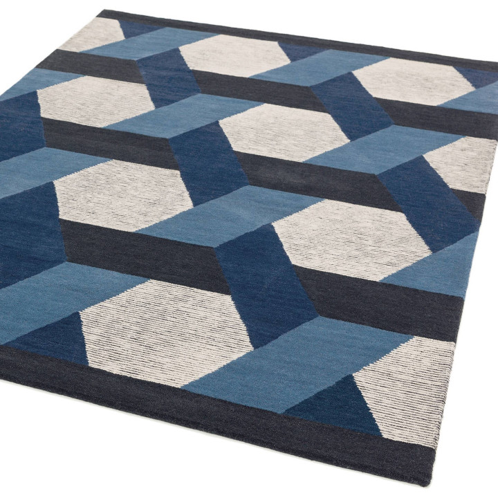 Rug Camden geometric blue light blue dark grey o