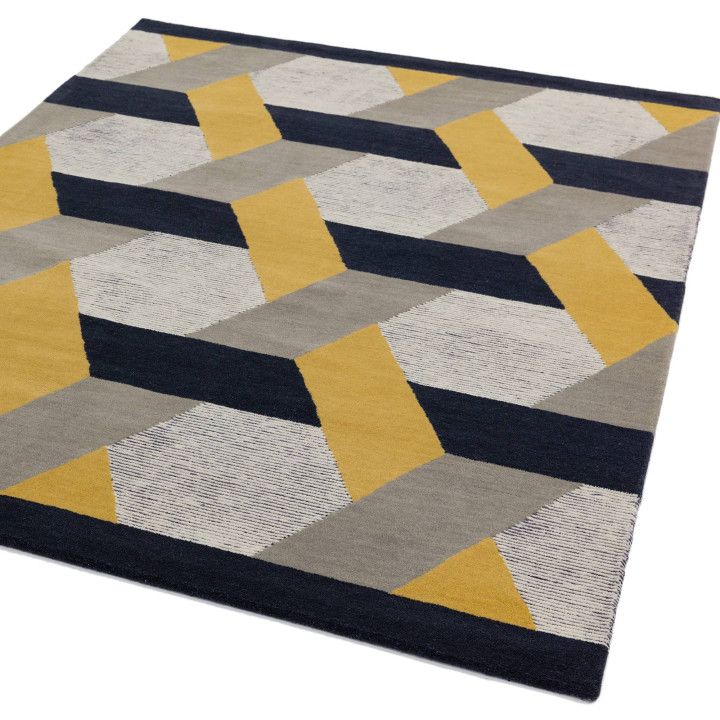 Tappeto Camden geometrico giallo e grigio 200x30
