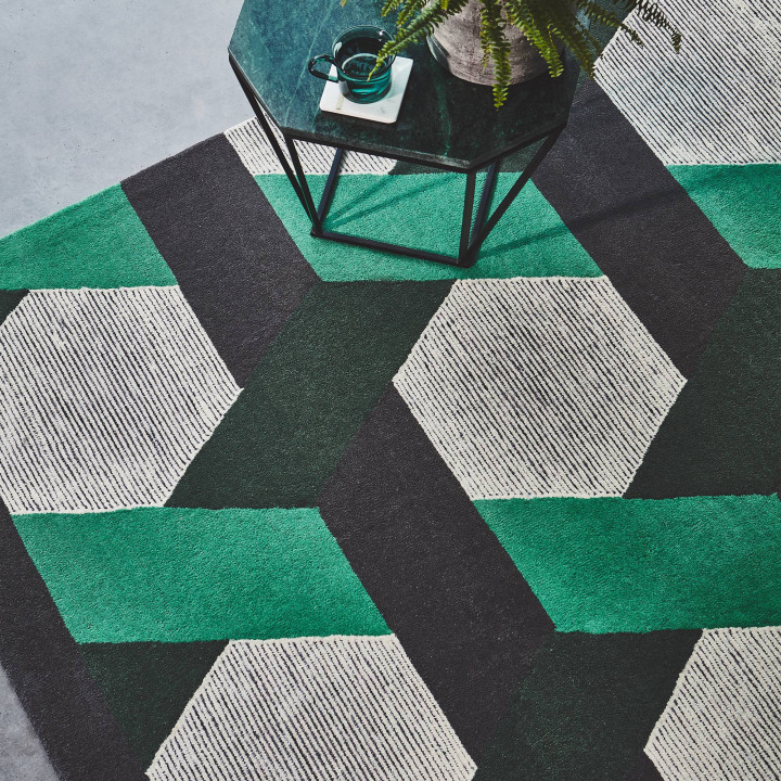 Tappeto Camden geometrico verde e grigio scuro 1