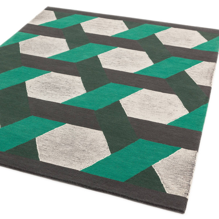 Tappeto Camden geometrico verde e grigio scuro 1