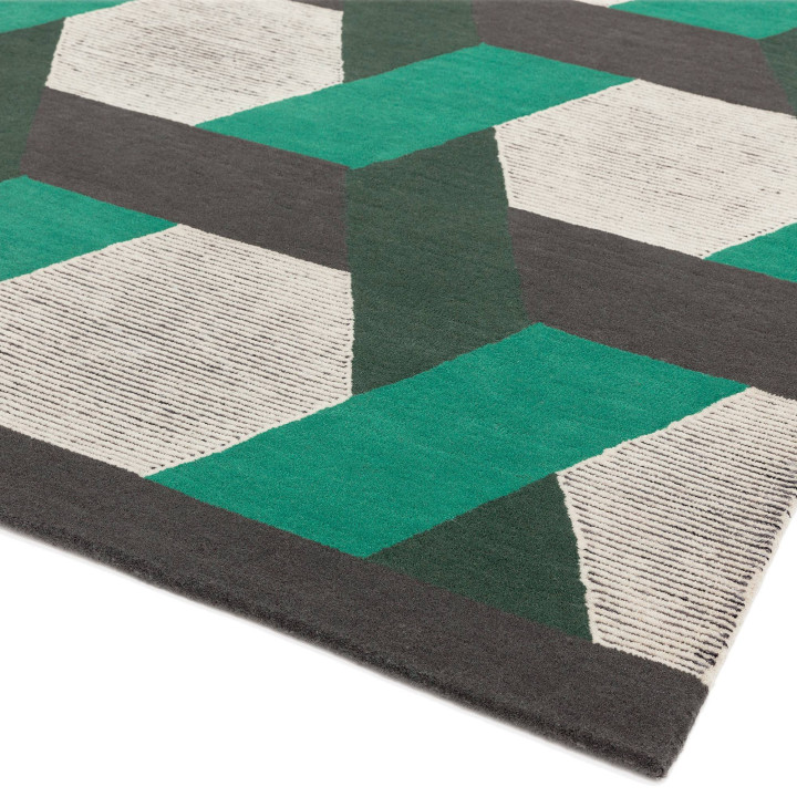Tappeto Camden geometrico verde e grigio scuro 1