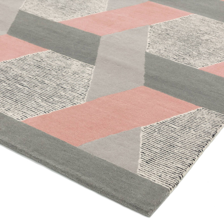 Tappeto Camden geometrico grigio e rosa 200x300