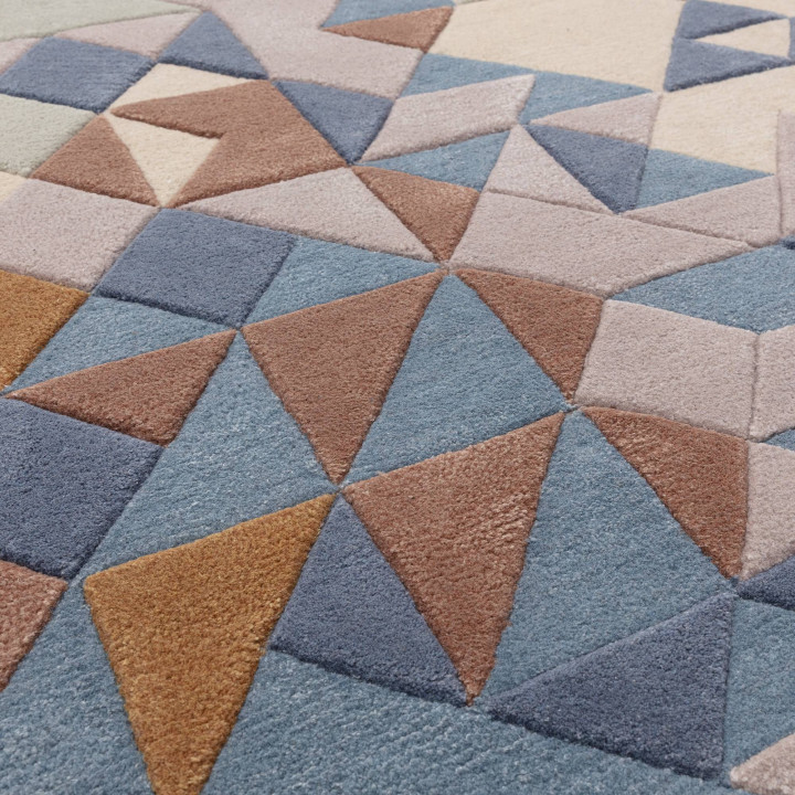 Tappeto Enigma geometrico blu e beige 200x290 cm