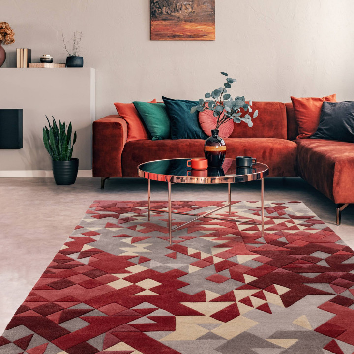 Tappeto Enigma geometrico rosso e bordeaux 160x2
