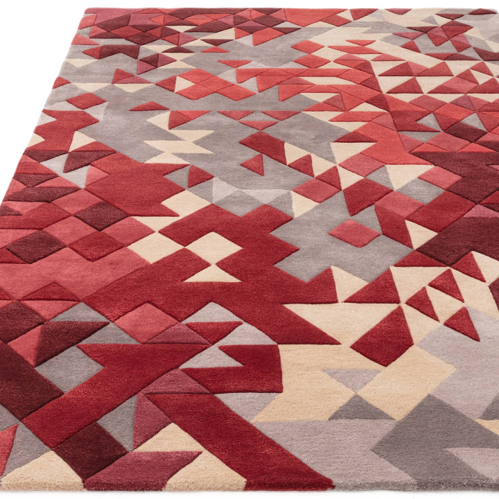 Rug Enigma geometric red burgundy grey beige 200