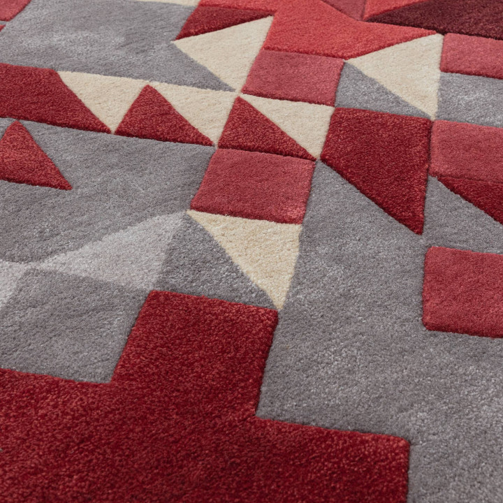 Rug Enigma geometric red burgundy grey beige 200