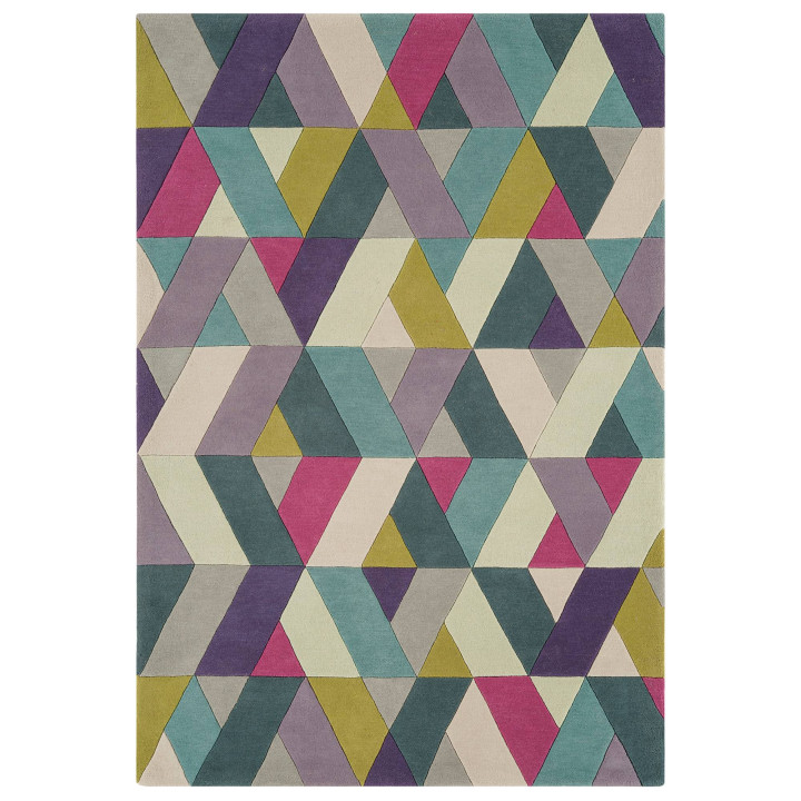 Tappeto Funk geometrico viola e verde oliva 200x