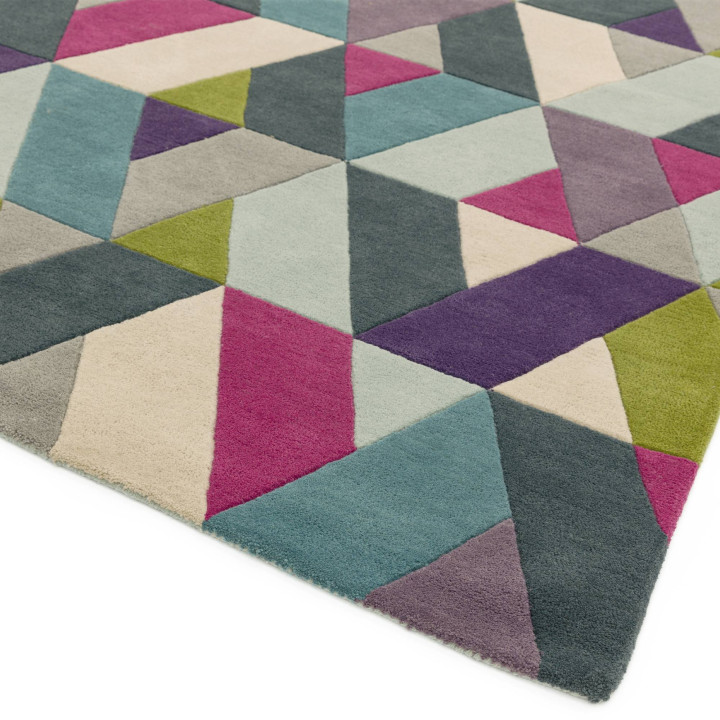Tappeto Funk geometrico viola e verde oliva 200x
