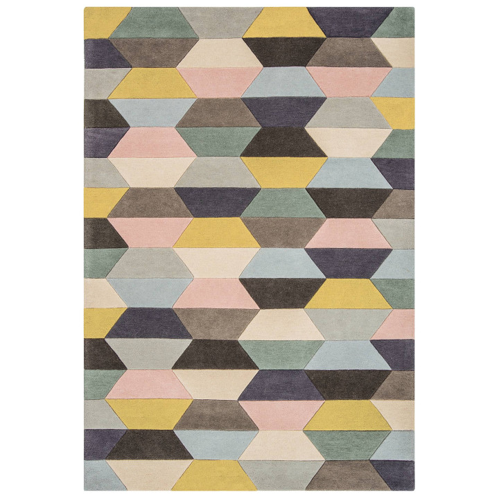Tappeto Funk geometrico grigio e giallo 120x170