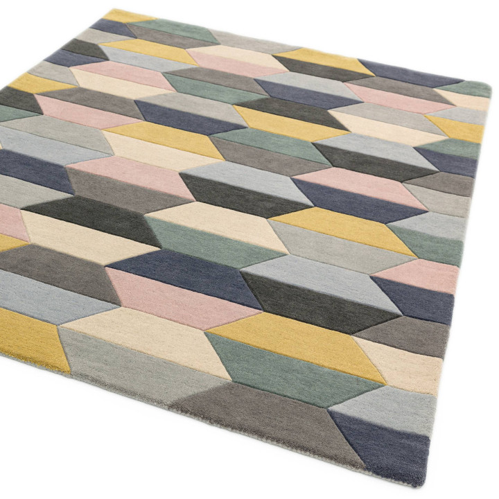 Rug Funk geometric grey yellow light blue pink b