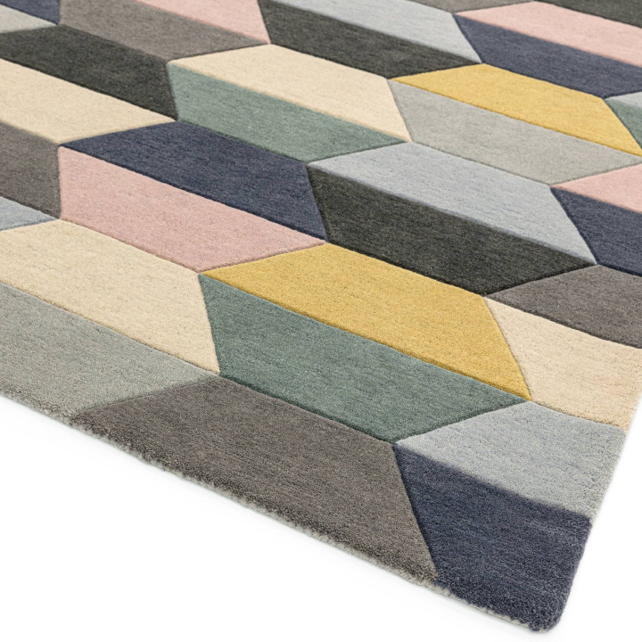 Rug Funk geometric grey yellow light blue pink b