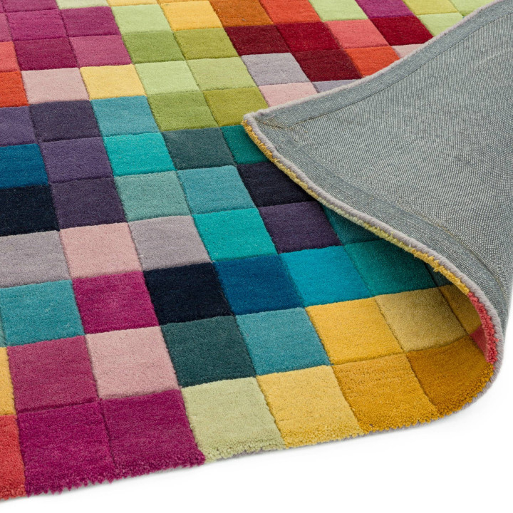 Tappeto Funk geometrico multicolore e rosso 140x