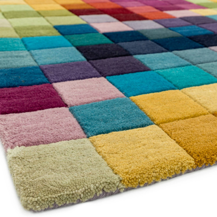 Tappeto Funk geometrico multicolore e rosso 140x