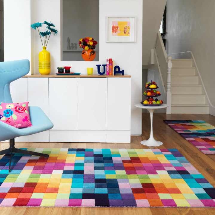 Tappeto Funk geometrico multiblu e multicolore 1
