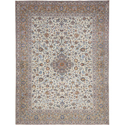 Hand Made Rug Kashan Persia 306x406 Cream Blue