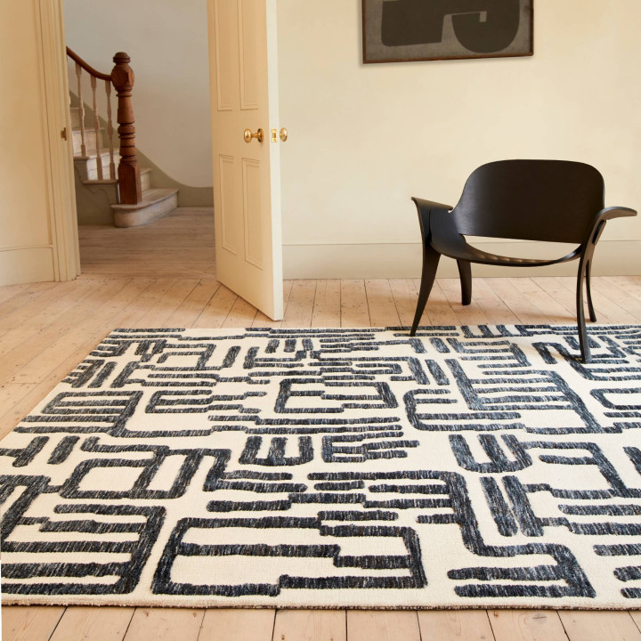 Tappeto Mason astratto blu scuro e avorio 120x17