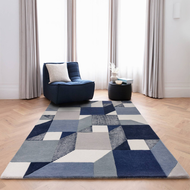 Rug Matrix geometric dark blue light blue grey o