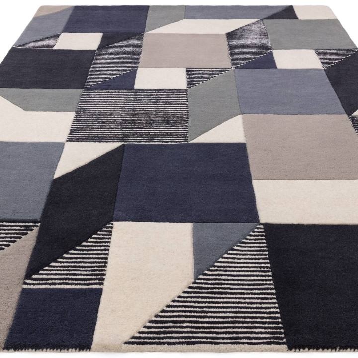 Rug Matrix geometric dark blue light blue grey o